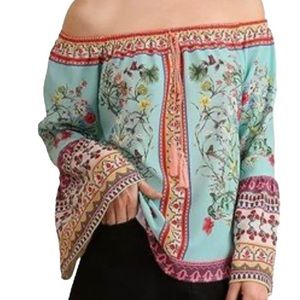 Umgee Floral Boho Off Shoulder Blouse